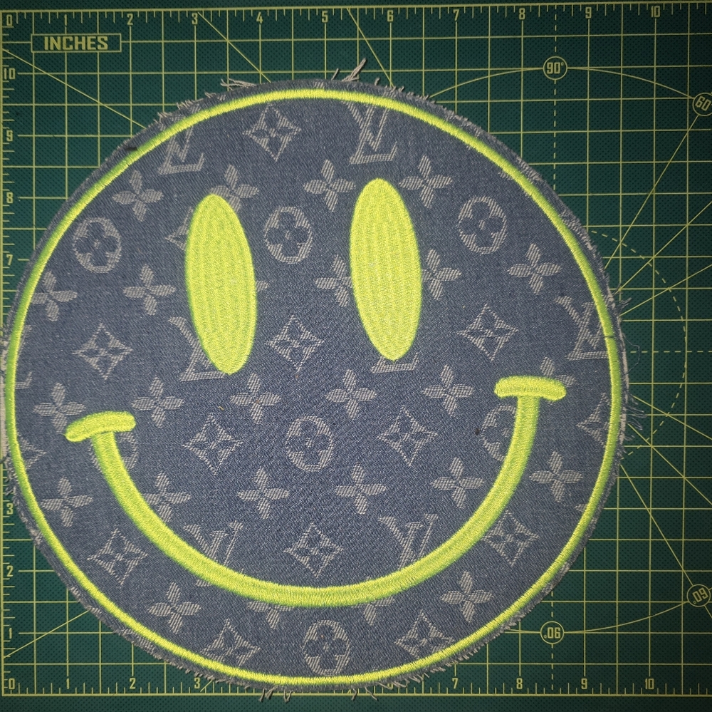 Large Luxury Fashion Denim Smiley Face Iron on Patch 10" - Picture 2 of 2